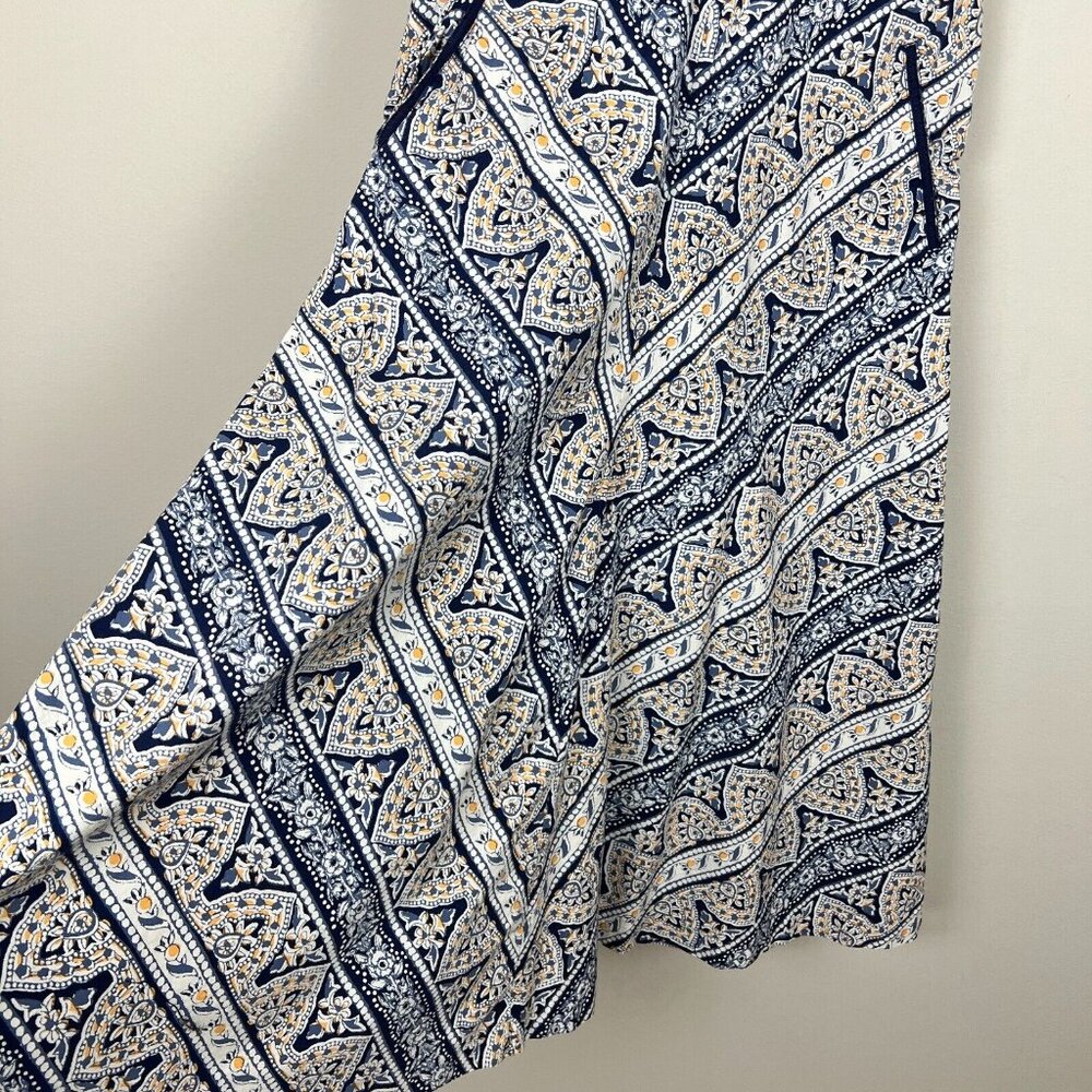Eddie Bauer Midi Dress Womens 14 Blue Yellow Bandana Floral Print Cotton Stretch - Picture 6 of 14
